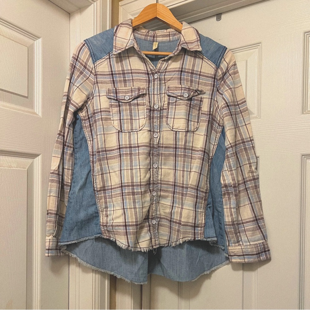 FREE PEOPLE denim and flannel buttondown